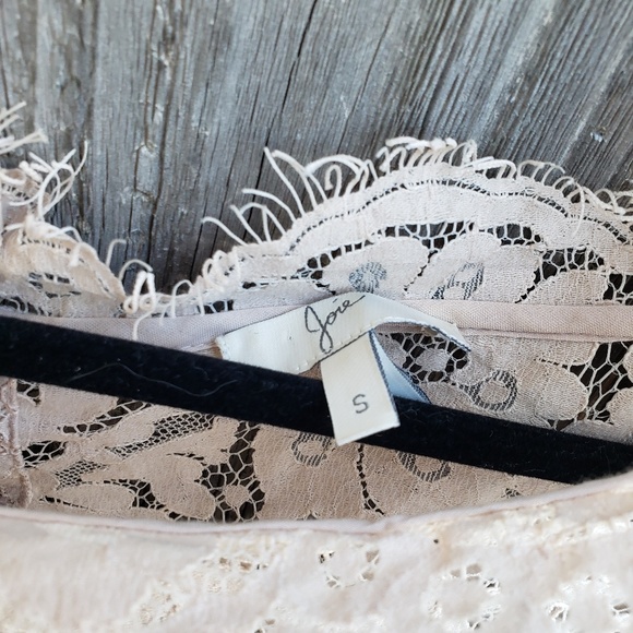 Joie Lace Tan Cropped Button Back 3/4 Sleeve Top - Picture 7 of 8